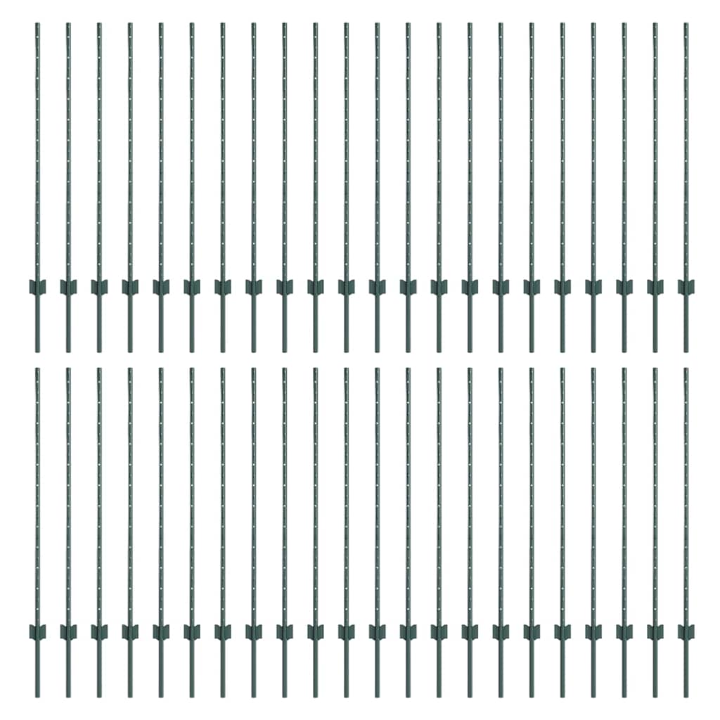 Fence Posts Height Adjustable Manual 44 pcs Green 160 cm Steel