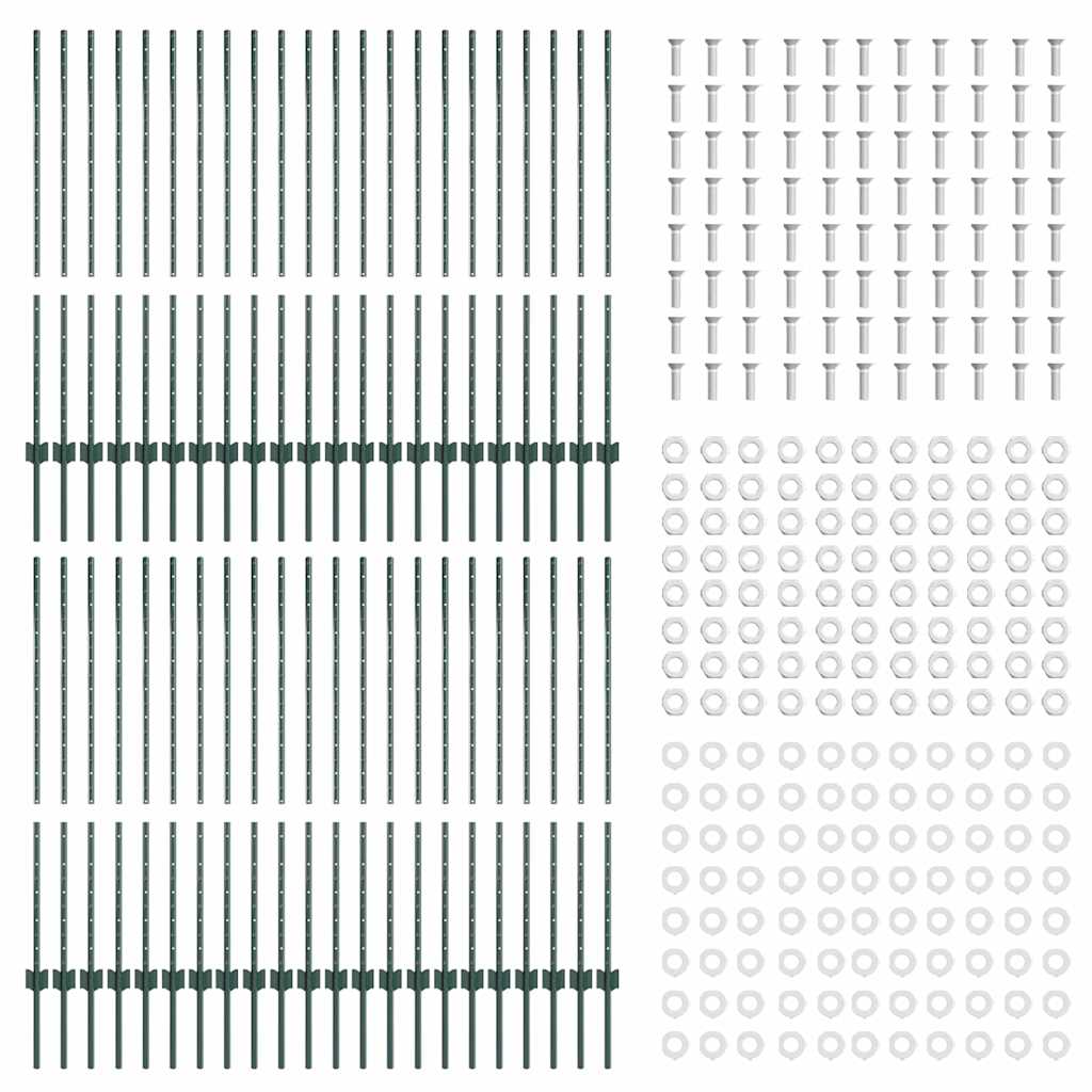 Fence Posts Height Adjustable Manual 44 pcs Green 160 cm Steel