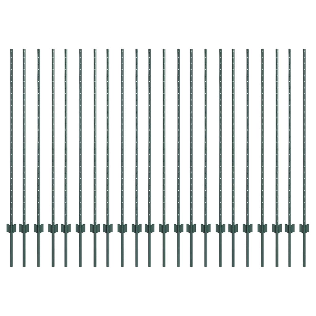 Fence Posts Height Adjustable Manual 22 pcs Green 180 cm Steel