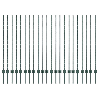 Fence Posts Height Adjustable Manual 22 pcs Green 180 cm Steel