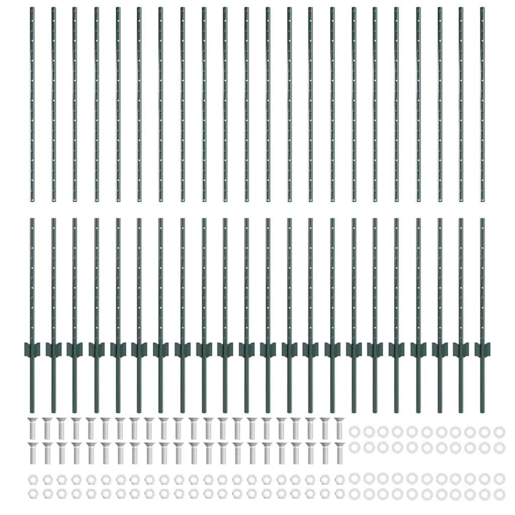 Fence Posts Height Adjustable Manual 22 pcs Green 180 cm Steel