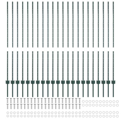 Fence Posts Height Adjustable Manual 22 pcs Green 180 cm Steel