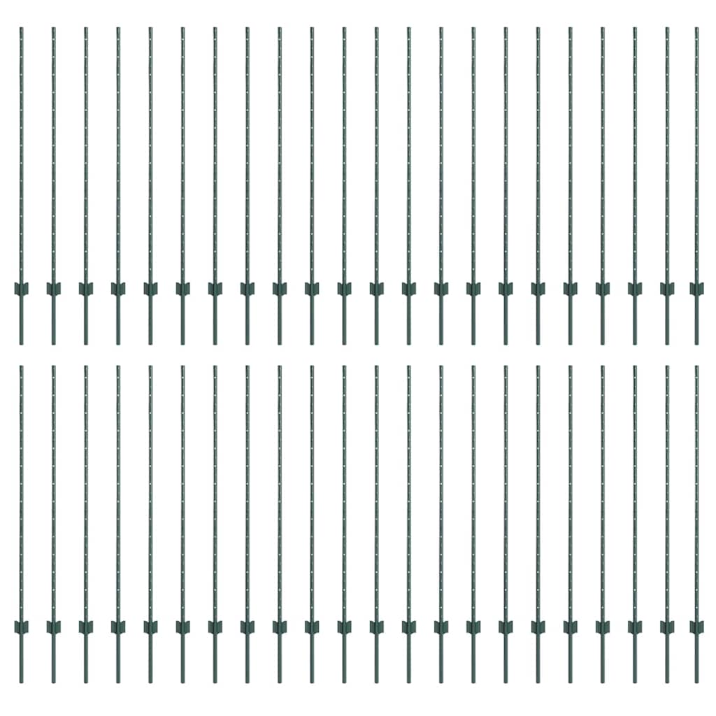 Fence Posts Height Adjustable Manual 44 pcs Green 180 cm Steel