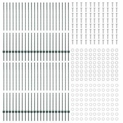 Fence Posts Height Adjustable Manual 44 pcs Green 180 cm Steel