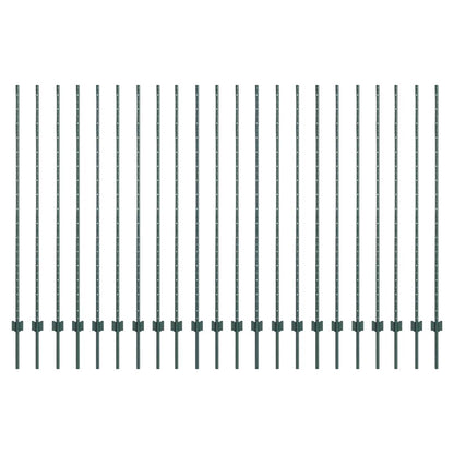 Fence Posts Height Adjustable Manual 22 pcs Green 200 cm Steel