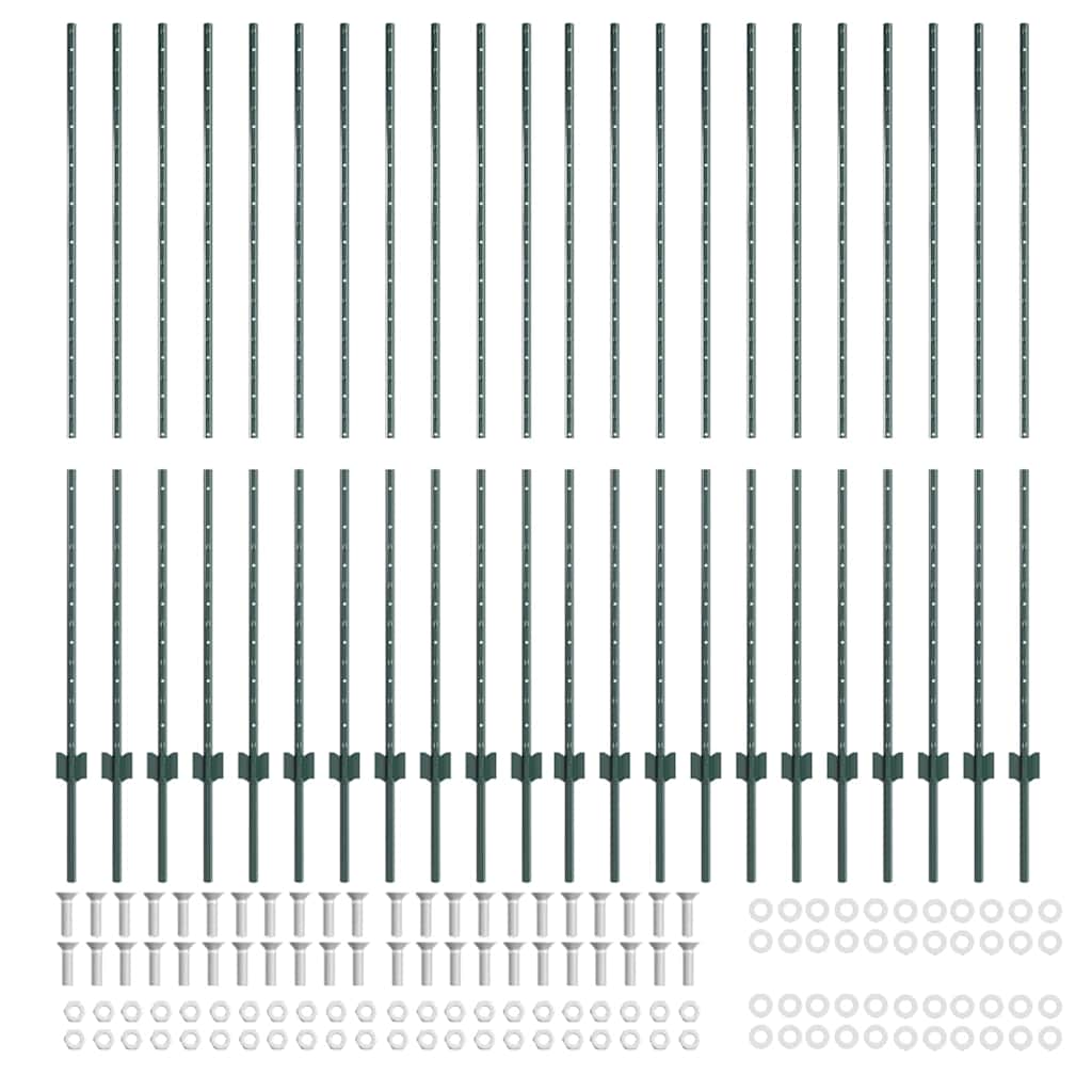 Fence Posts Height Adjustable Manual 22 pcs Green 200 cm Steel