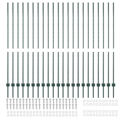 Fence Posts Height Adjustable Manual 22 pcs Green 200 cm Steel
