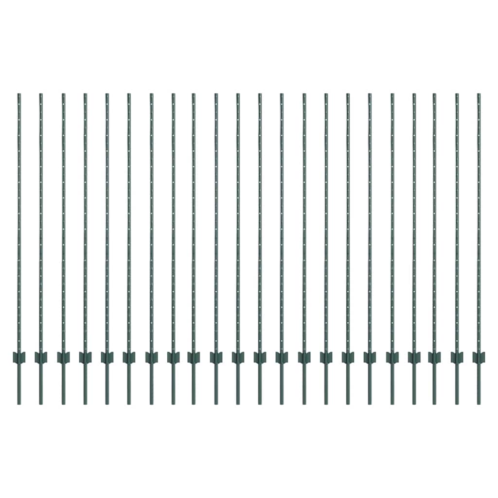 Fence Posts Height Adjustable Manual 22 pcs Green 200 cm Steel
