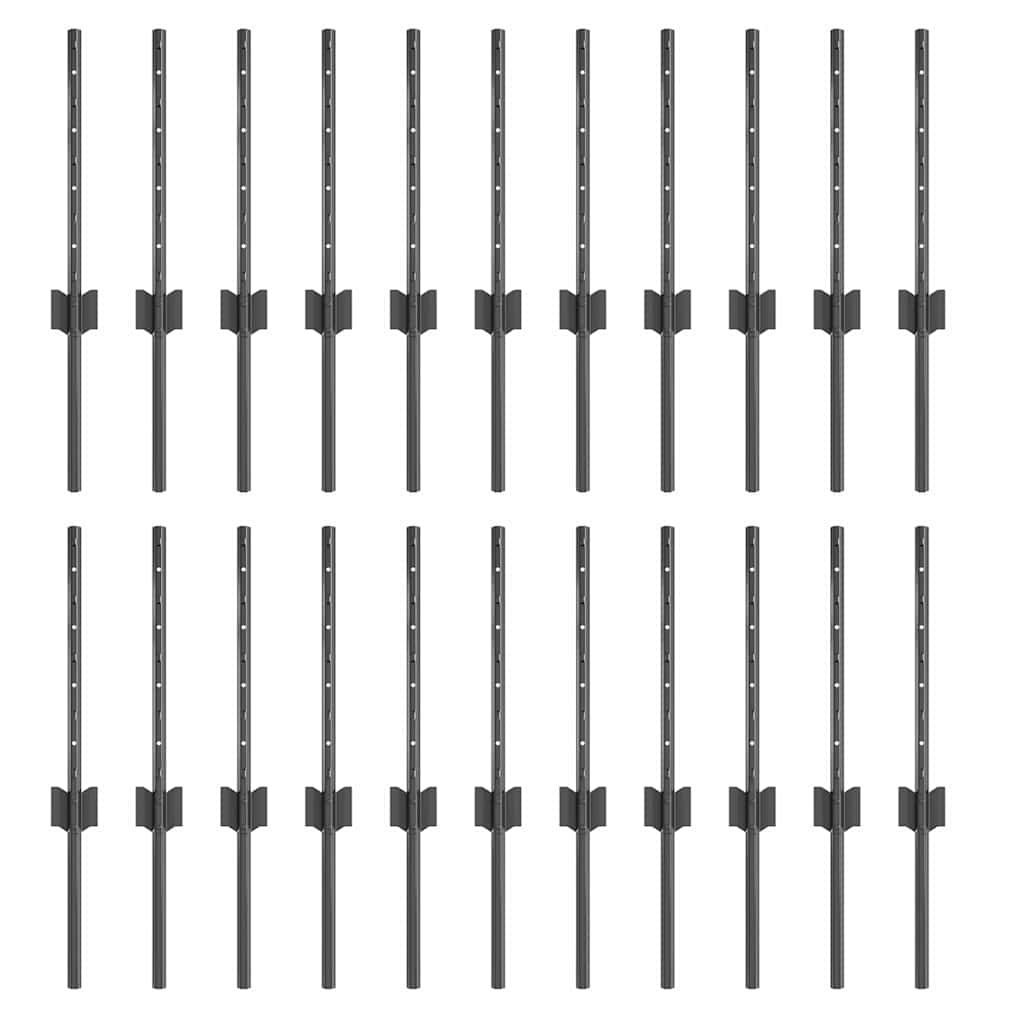 Fence Posts Height Adjustable Manual 22 pcs Grey 80 cm Steel
