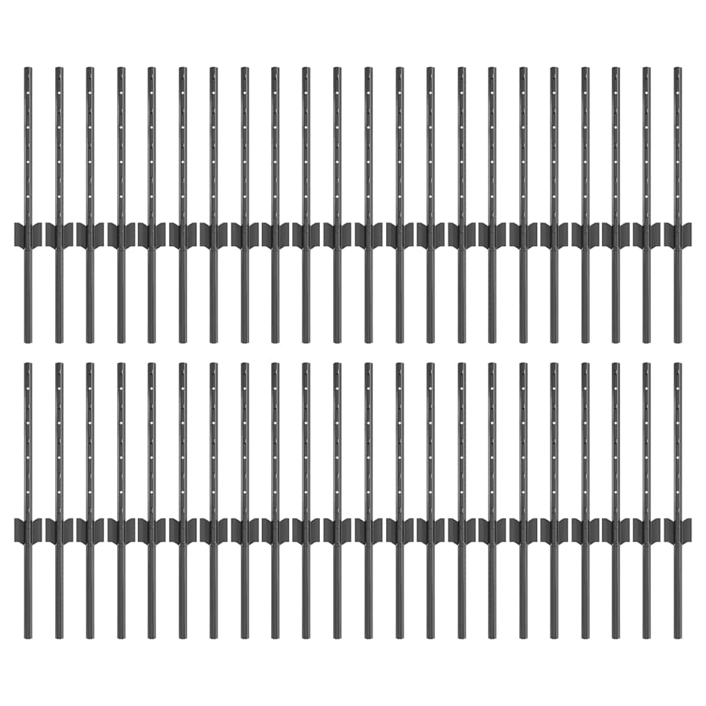 Fence Posts Height Adjustable Manual 44 pcs Grey 80 cm Steel