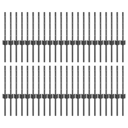 Fence Posts Height Adjustable Manual 44 pcs Grey 80 cm Steel