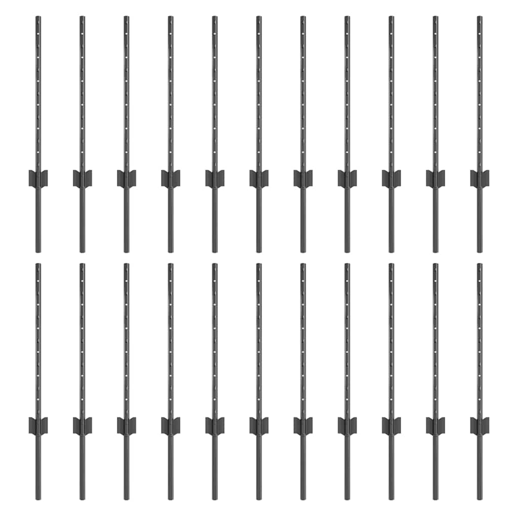 Fence Posts Height Adjustable Manual 22 pcs Grey 100 cm Steel