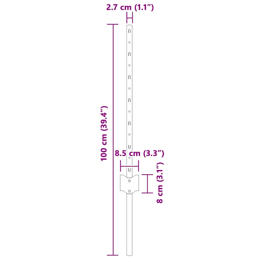 Fence Posts Height Adjustable Manual 22 pcs Grey 100 cm Steel
