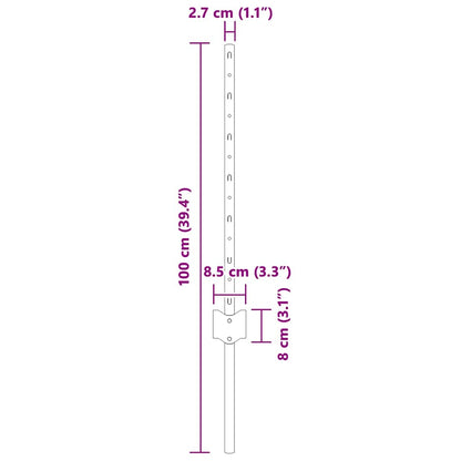 Fence Posts Height Adjustable Manual 22 pcs Grey 100 cm Steel