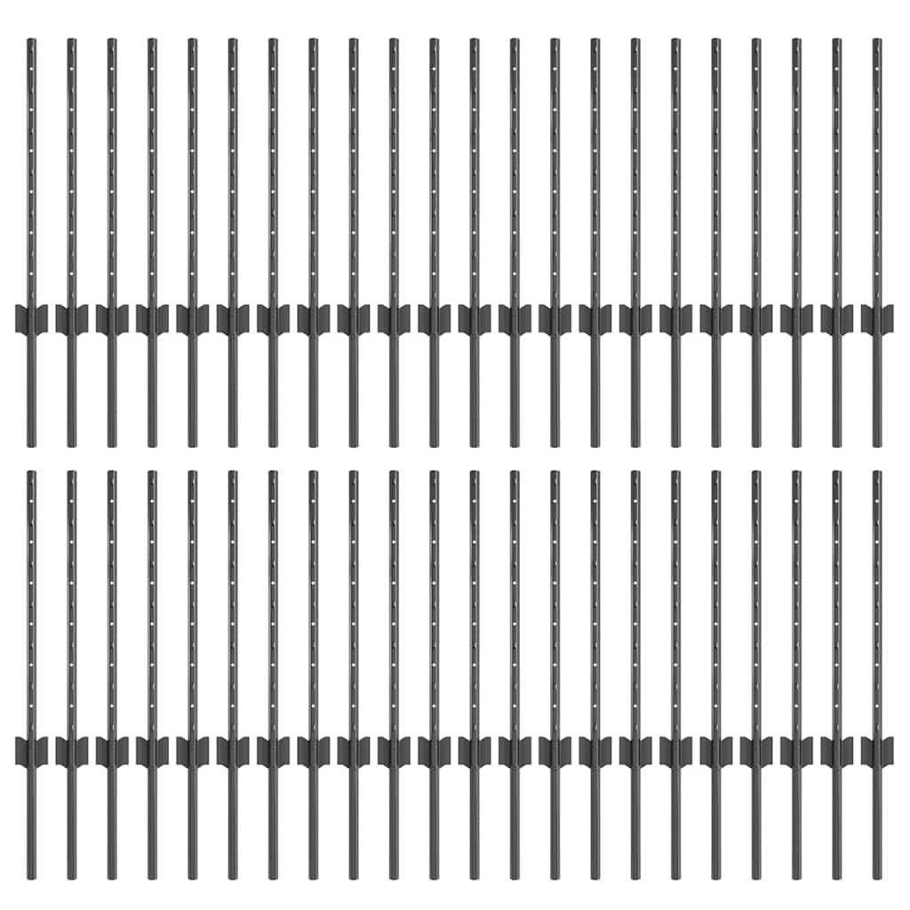 Fence Posts Height Adjustable Manual 44 pcs Grey 100 cm Steel