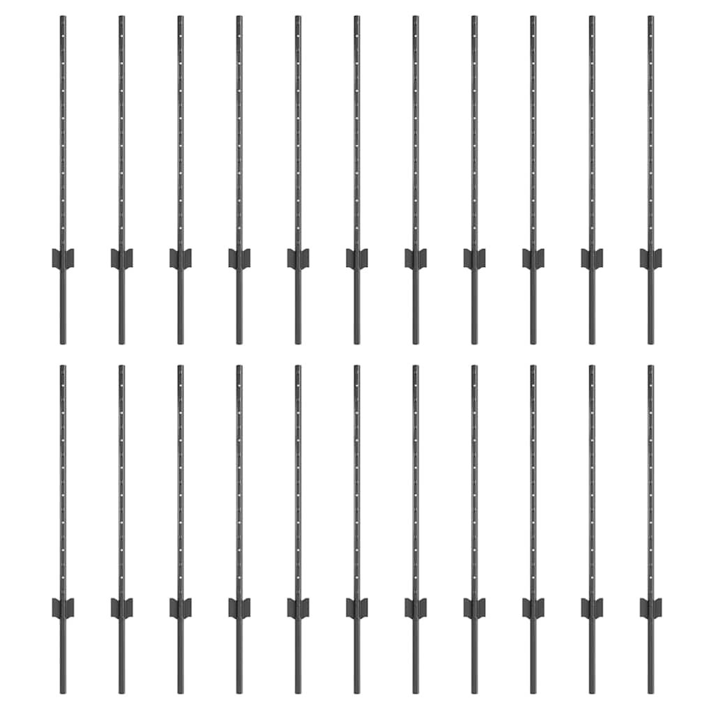 Fence Posts Height Adjustable Manual 22 pcs Grey 120 cm Steel