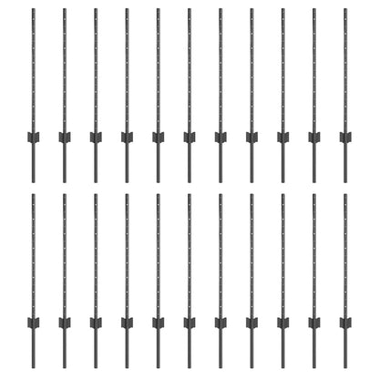 Fence Posts Height Adjustable Manual 22 pcs Grey 120 cm Steel