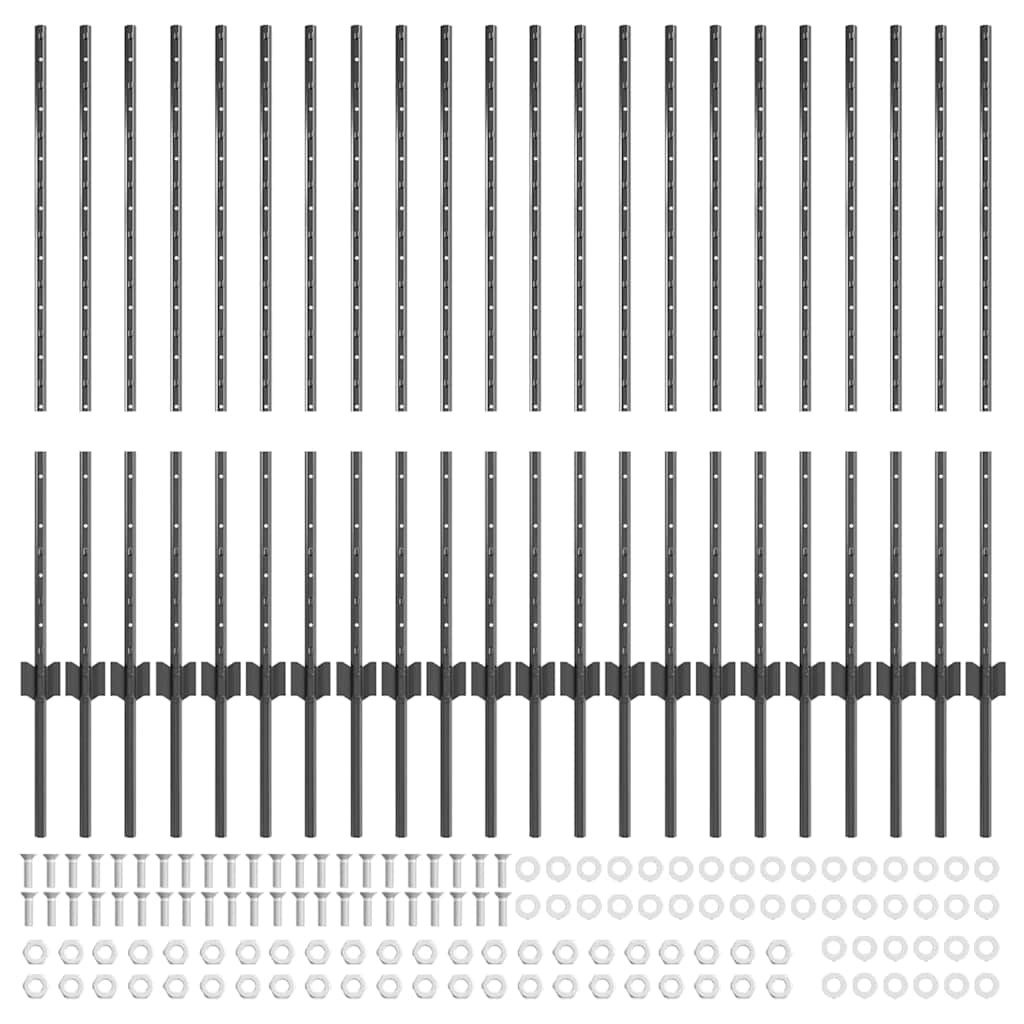 Fence Posts Height Adjustable Manual 44 pcs Grey 140 cm Steel