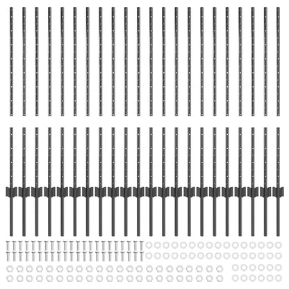 Fence Posts Height Adjustable Manual 44 pcs Grey 140 cm Steel
