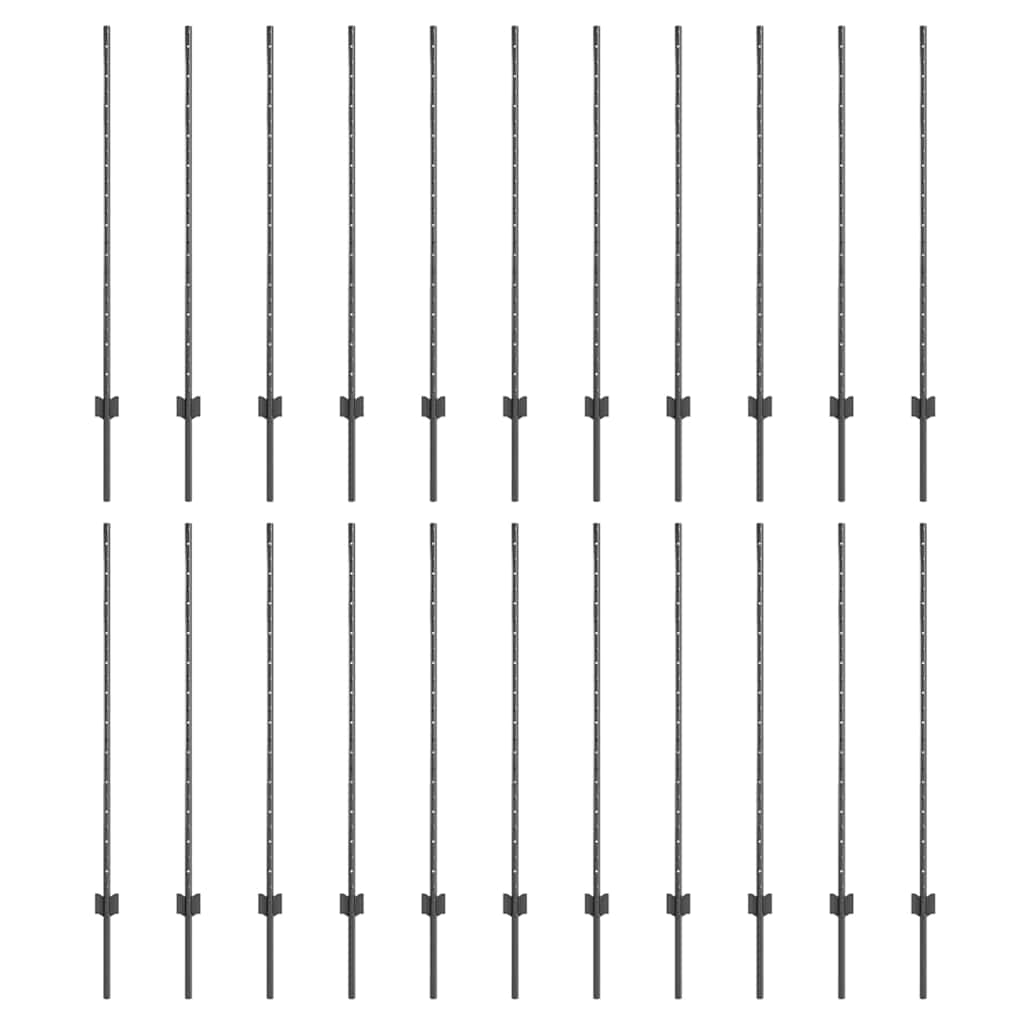 Fence Posts Height Adjustable Manual 44 pcs Grey 160 cm Steel