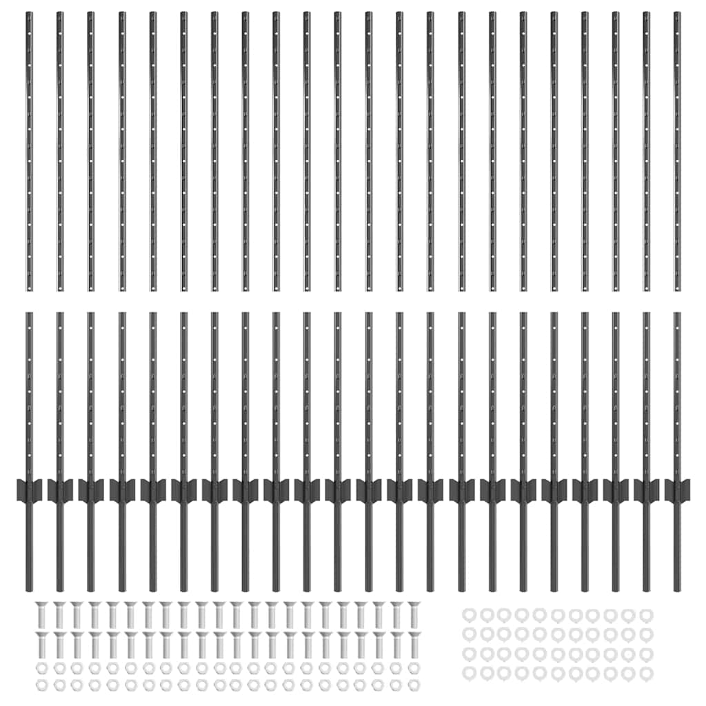 Fence Posts Height Adjustable Manual 44 pcs Grey 160 cm Steel