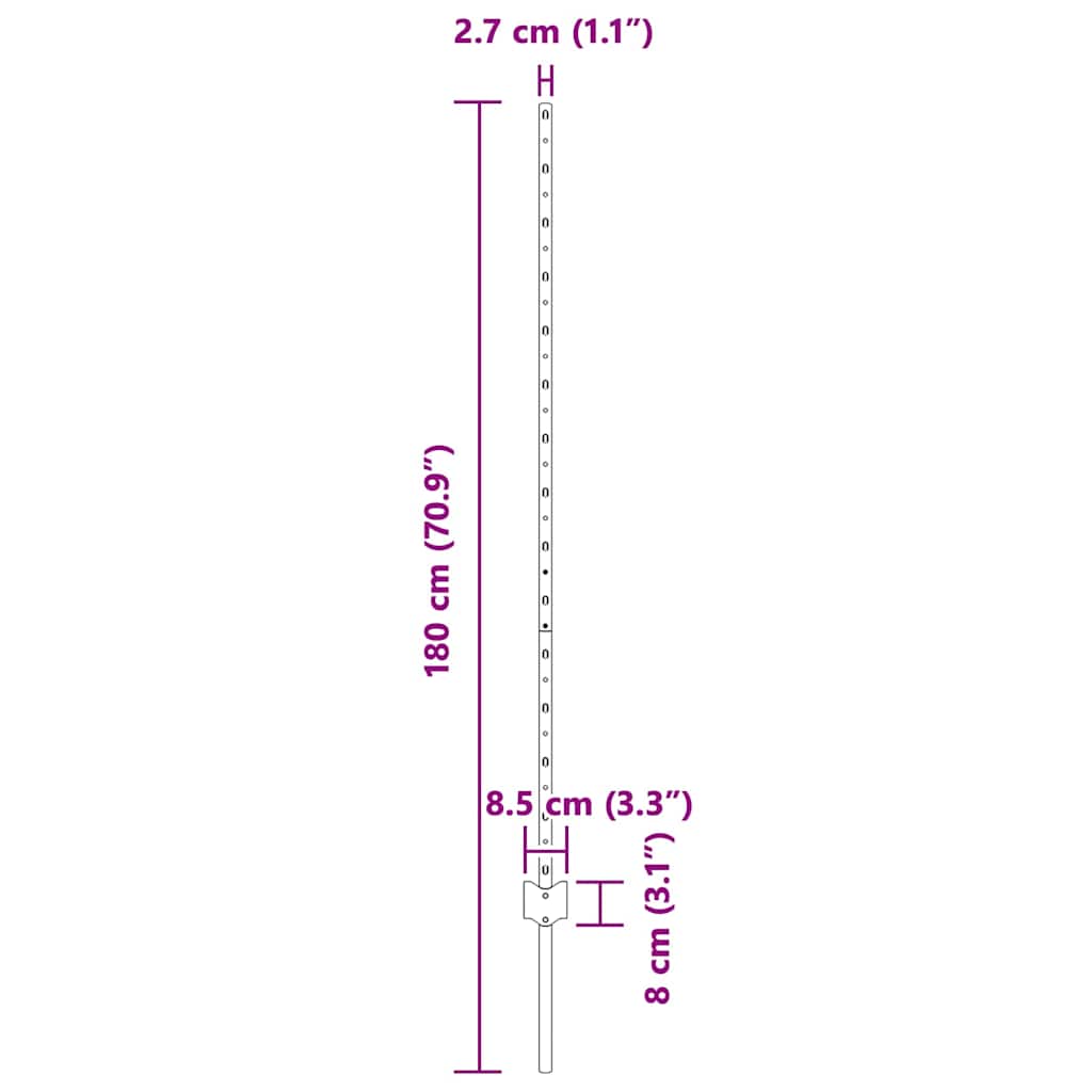 Fence Posts Height Adjustable Manual 44 pcs Grey 180 cm Steel