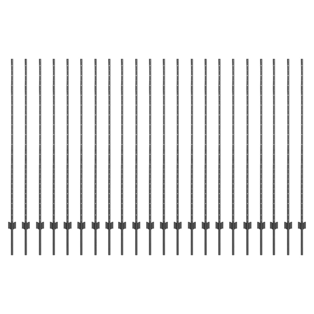 Fence Posts Height Adjustable Manual 44 pcs Grey 200 cm Steel