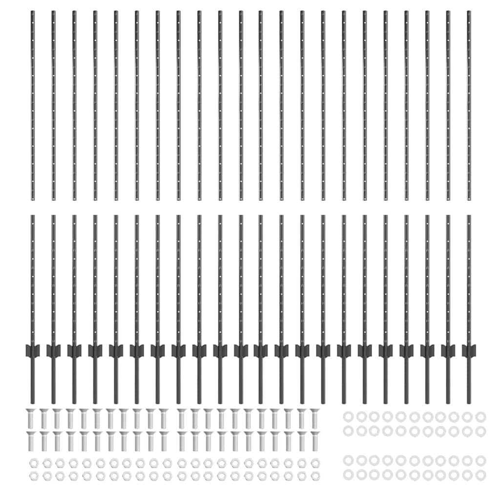 Fence Posts Height Adjustable Manual 44 pcs Grey 200 cm Steel