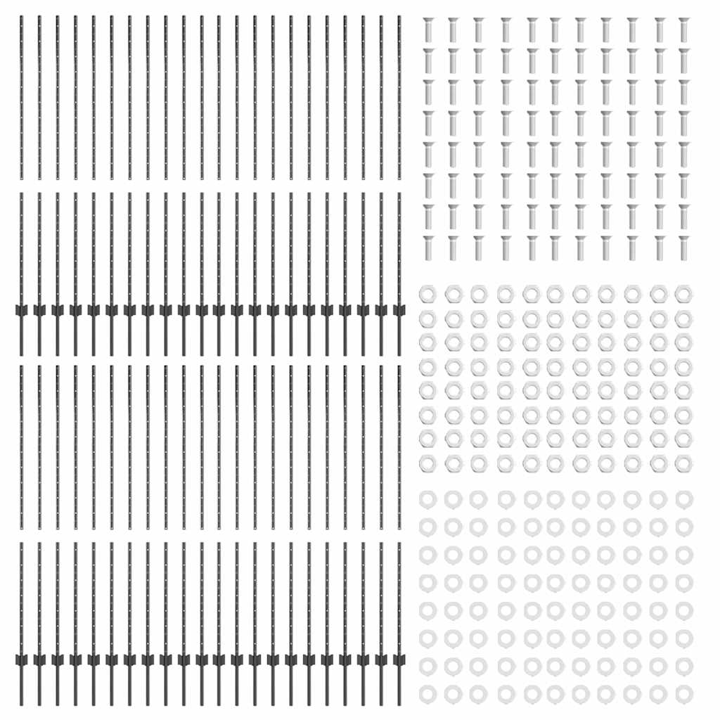 Fence Posts Height Adjustable Manual 88 pcs Grey 200 cm Steel
