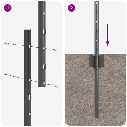 Fence Posts Height Adjustable Manual 88 pcs Grey 200 cm Steel
