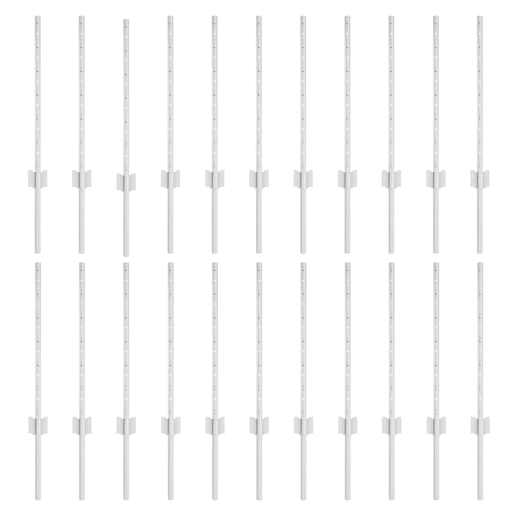 Fence Posts Height Adjustable Manual 22 pcs Silver 100 cm Steel