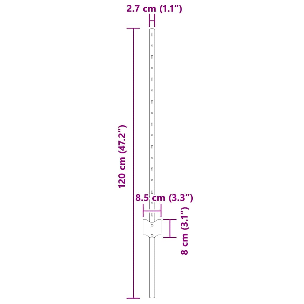 Fence Posts Height Adjustable Manual 22 pcs Silver 120 cm Steel
