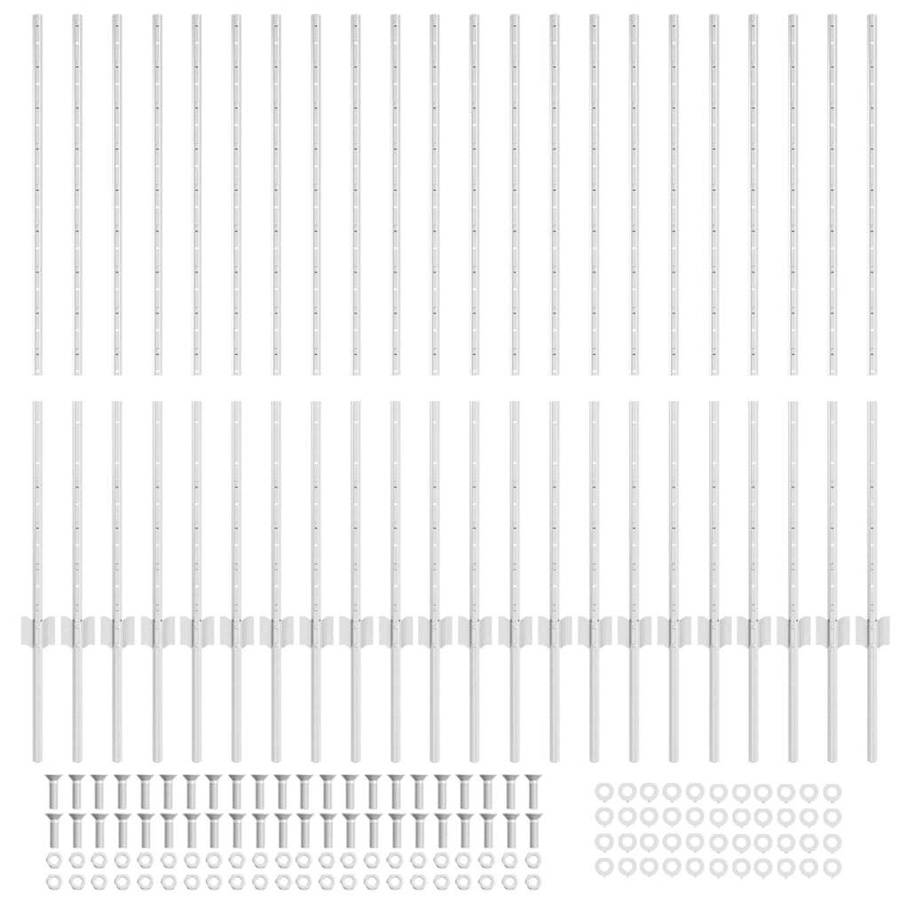 Fence Posts Height Adjustable Manual 44 pcs Silver 160 cm Steel