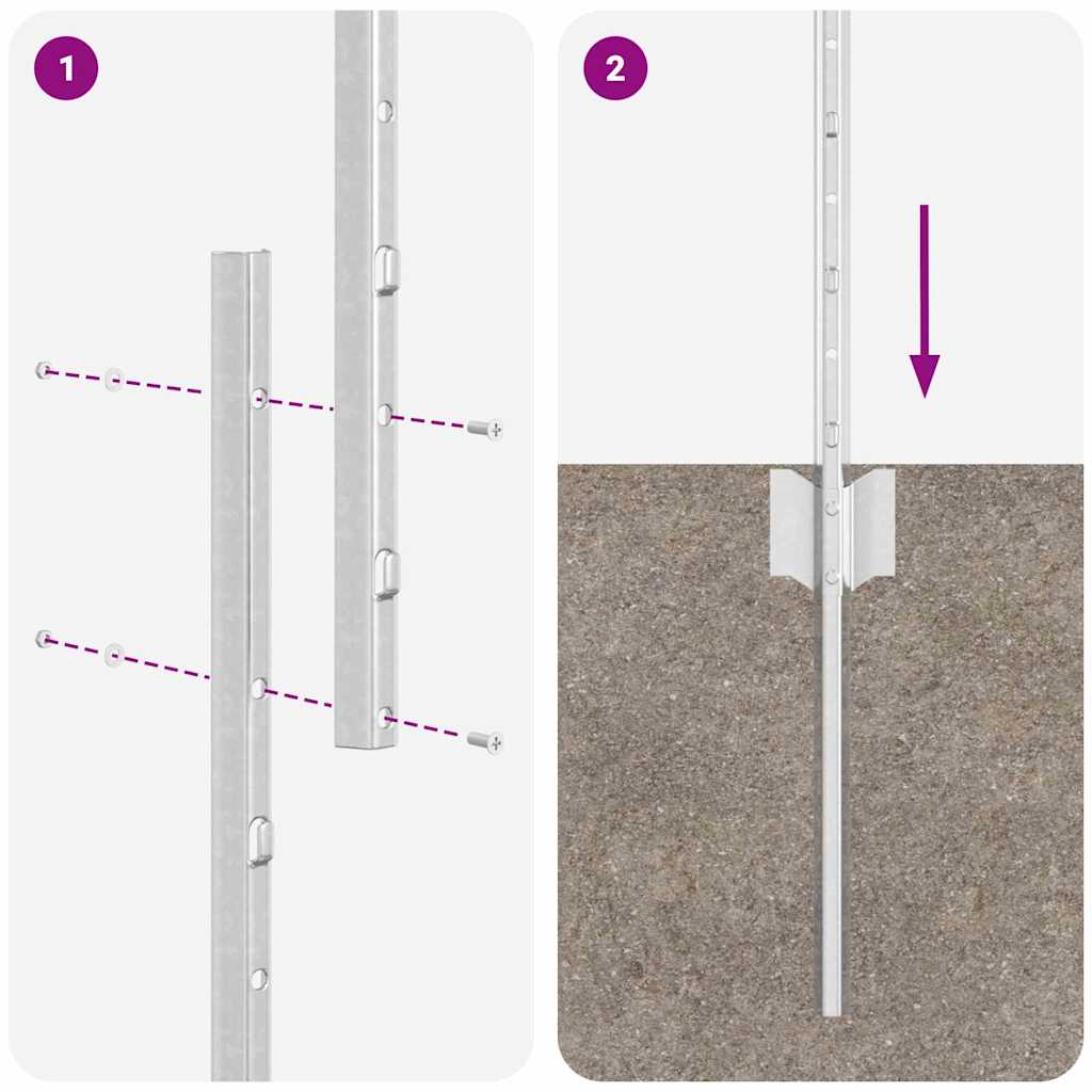 Fence Posts Height Adjustable Manual 88 pcs Silver 160 cm Steel