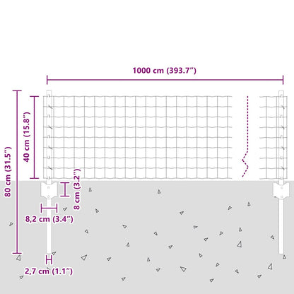 Fence with Posts Green 0.4 x 10 m Steel