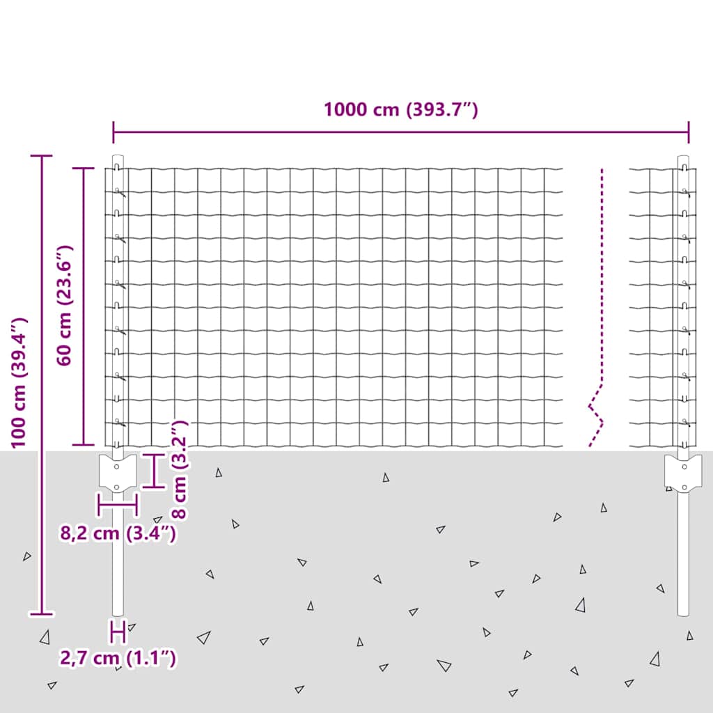 Fence with Posts Green 0.6 x 10 m Steel