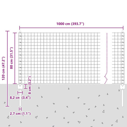 Fence with Posts Green 0.8 x 10 m Steel