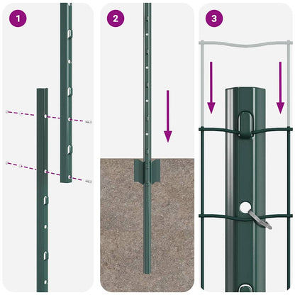 Fence with Posts Green 1.2 x 10 m Steel