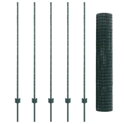 Fence with Posts Green 1.4 x 10 m Steel
