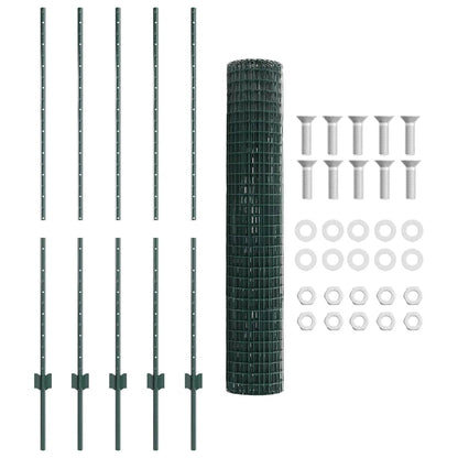 Fence with Posts Green 1.4 x 10 m Steel