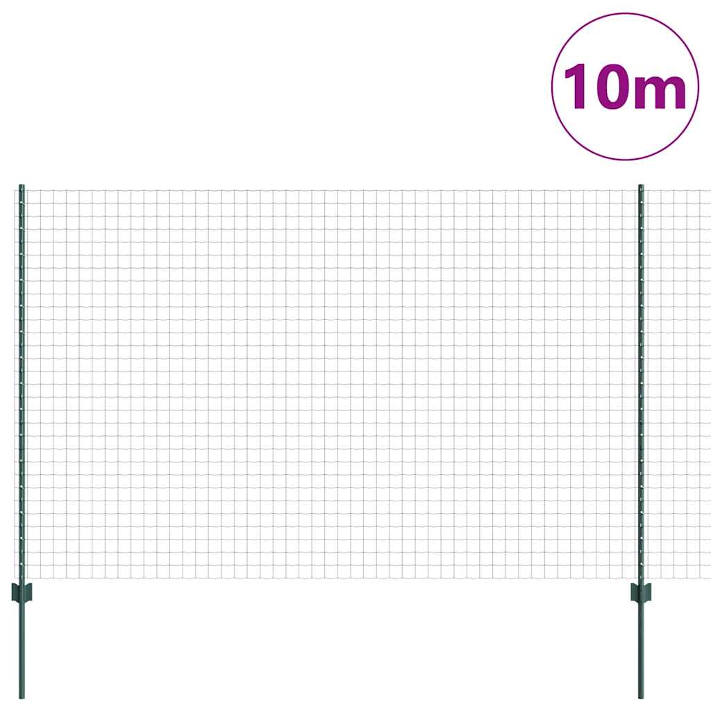 Fence with Posts Green 1.5 x 10 m Steel