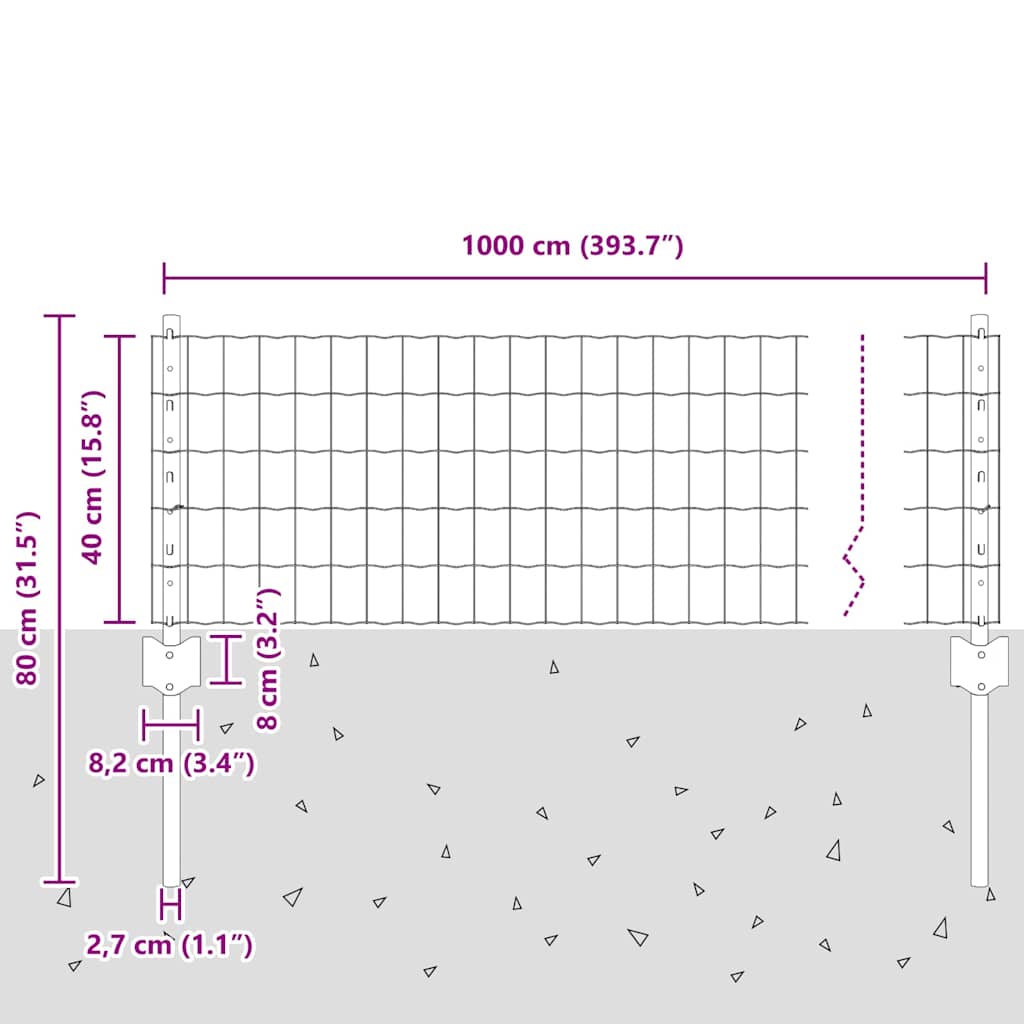 Fence with Posts Green 0.4 x 10 m Steel