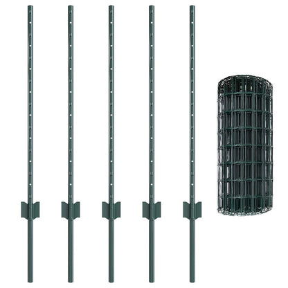 Fence with Posts Green 0.8 x 10 m Steel