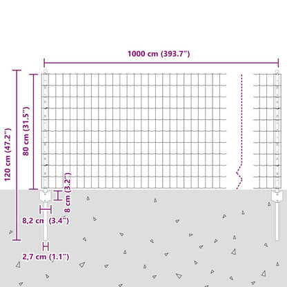 Fence with Posts Green 0.8 x 10 m Steel