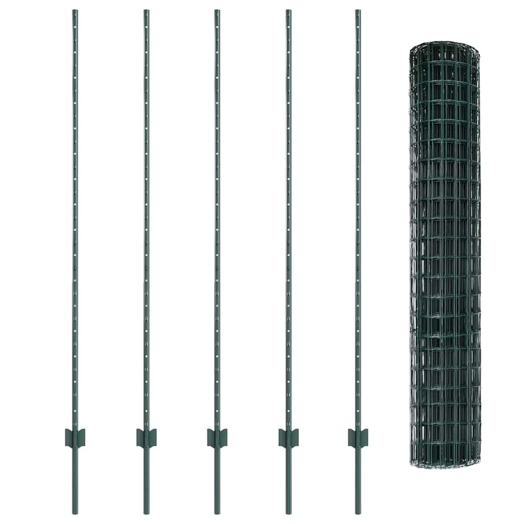 Fence with Posts Green 1.5 x 10 m Steel