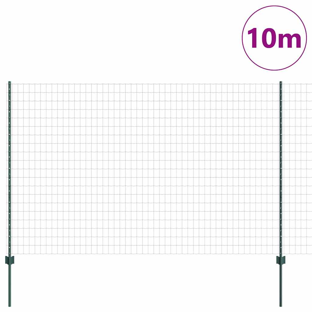 Fence with Posts Green 1.5 x 10 m Steel