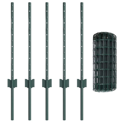 Fence with Posts Green 0.6 x 10 m Steel