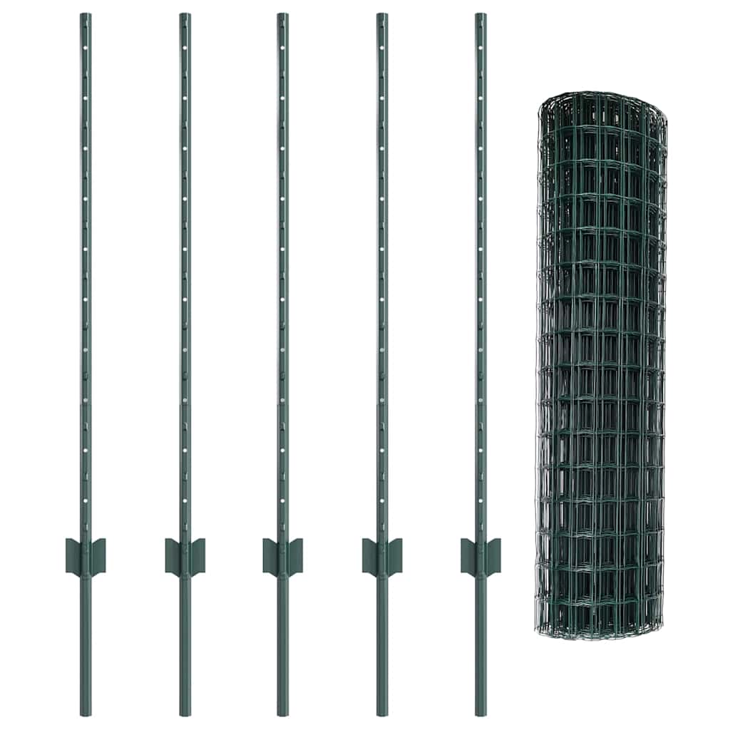 Fence with Posts Green 1 x 10 m Steel