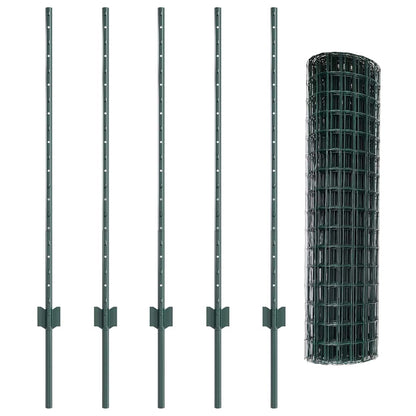 Fence with Posts Green 1 x 10 m Steel