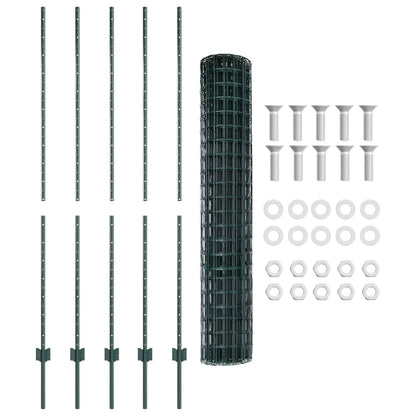 Fence with Posts Green 1.6 x 10 m Steel